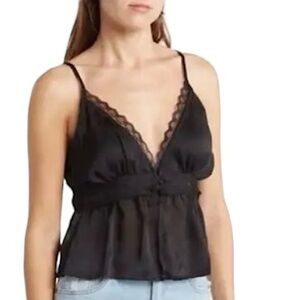 Nwt Topshop Satin Lace Boho Cami Top Black Size 4